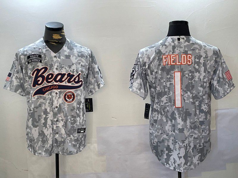 Men Chicago Bears #1 Fields Nike Arctic Camo 2024 Salute to Service Limited NFL Jersey style 3